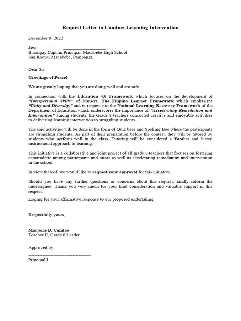 Request for Learning Intervention Approval | PDF