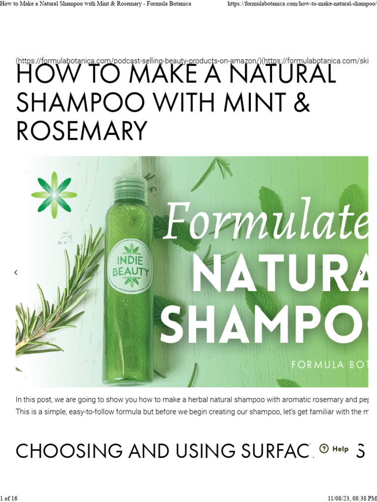 Natural Mint & Rosemary Shampoo Guide | PDF | Surfactant | Shampoo