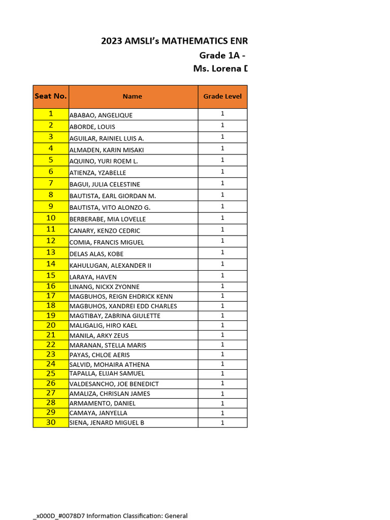 SEAT Number Recognition Day Classlist AMEP Lipa 2023 2024 PDF