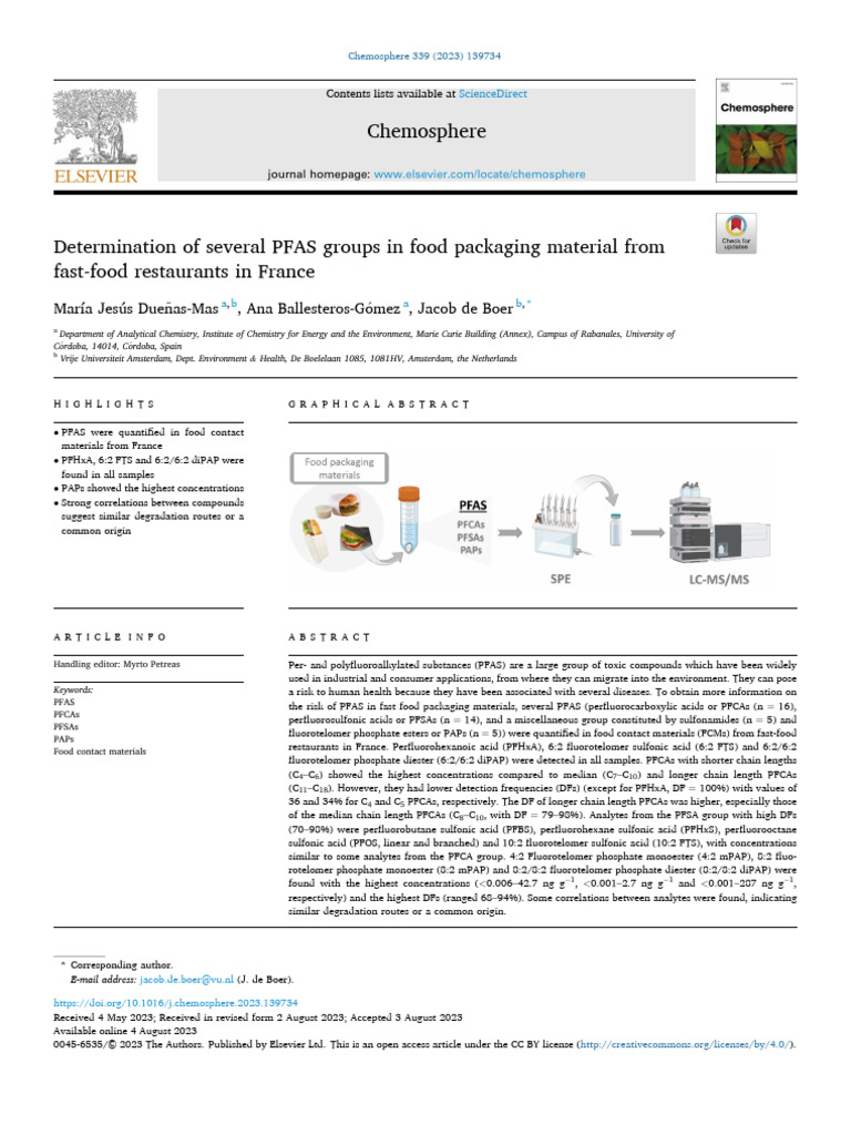 Determination of Several PFAS Groups in Food Packaging Material From