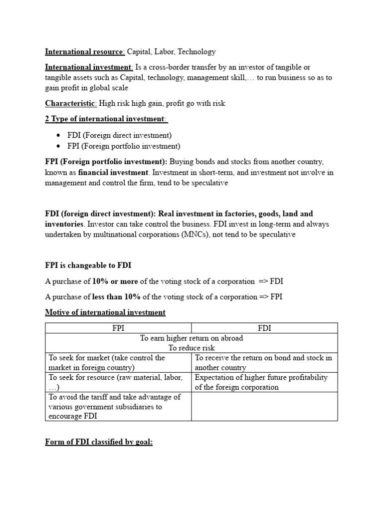 International Investment PDF Foreign Direct Investment Investing