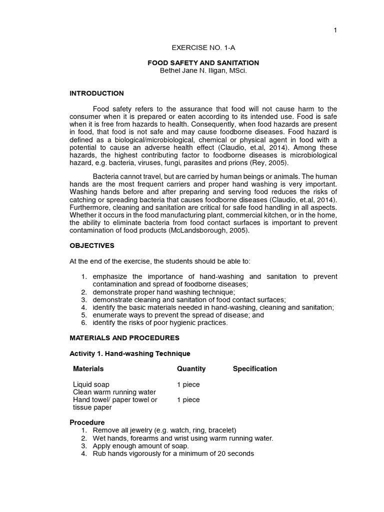 Food Safety and Sanitation Practices | PDF | Hand Washing | Carbohydrates