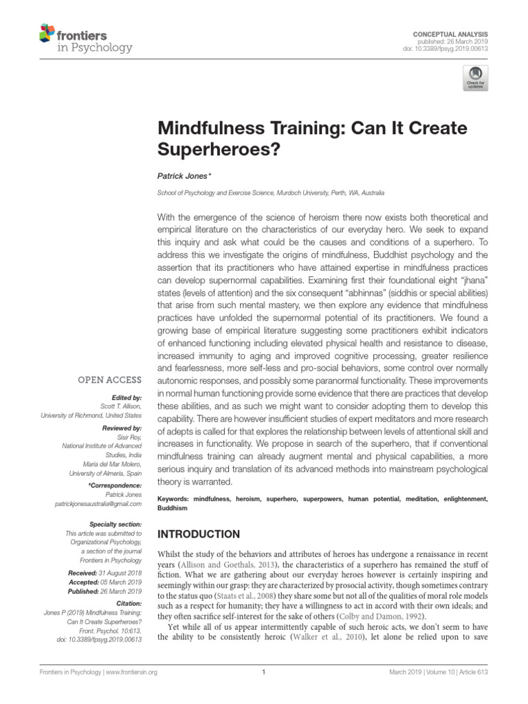 Mindfulness training can it create superheroes vol 10 p jones