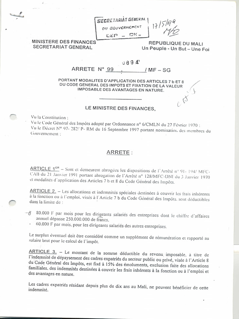 Arrete #99 0894 MF SG Art 7B Et 8 | PDF