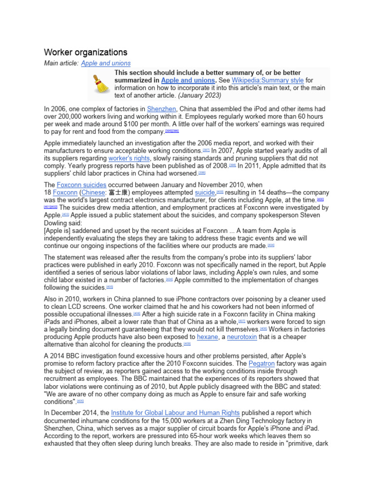 Worker organizations wikipedia summary style pdf apple inc labor