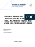 Cobertura de La Vacuna Contra La Covid-19 en Personas de 5 A 18 Años en La Población de Piusilla en El Municipio de Morochata en Los Meses de Enero, Febrero y Marzo Del Año 2022