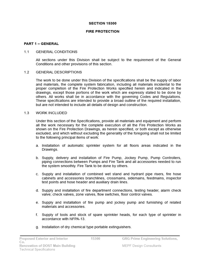 Fire Protection System Specifications | PDF | Pipe (Fluid Conveyance ...