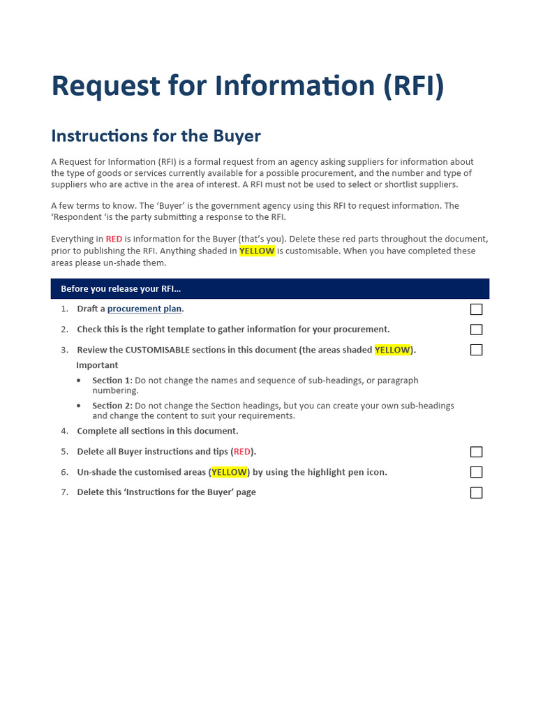 Government RFI Template Instructions | PDF | Procurement | Conflict Of ...