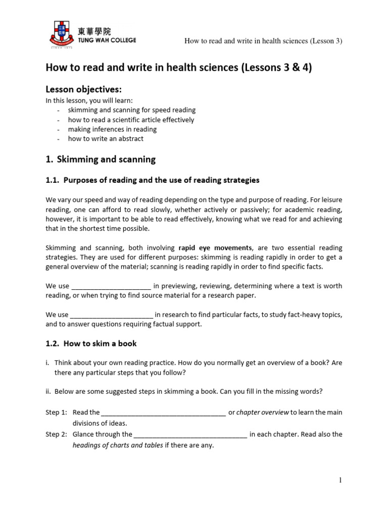 L3 how to read and write in health sciences lessons 3 and 4 pdf
