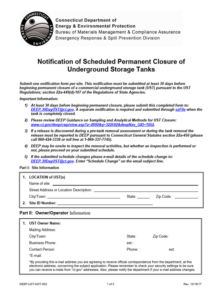 UST Permanent Closure Notification Form | PDF | Heating Oil | Fuels