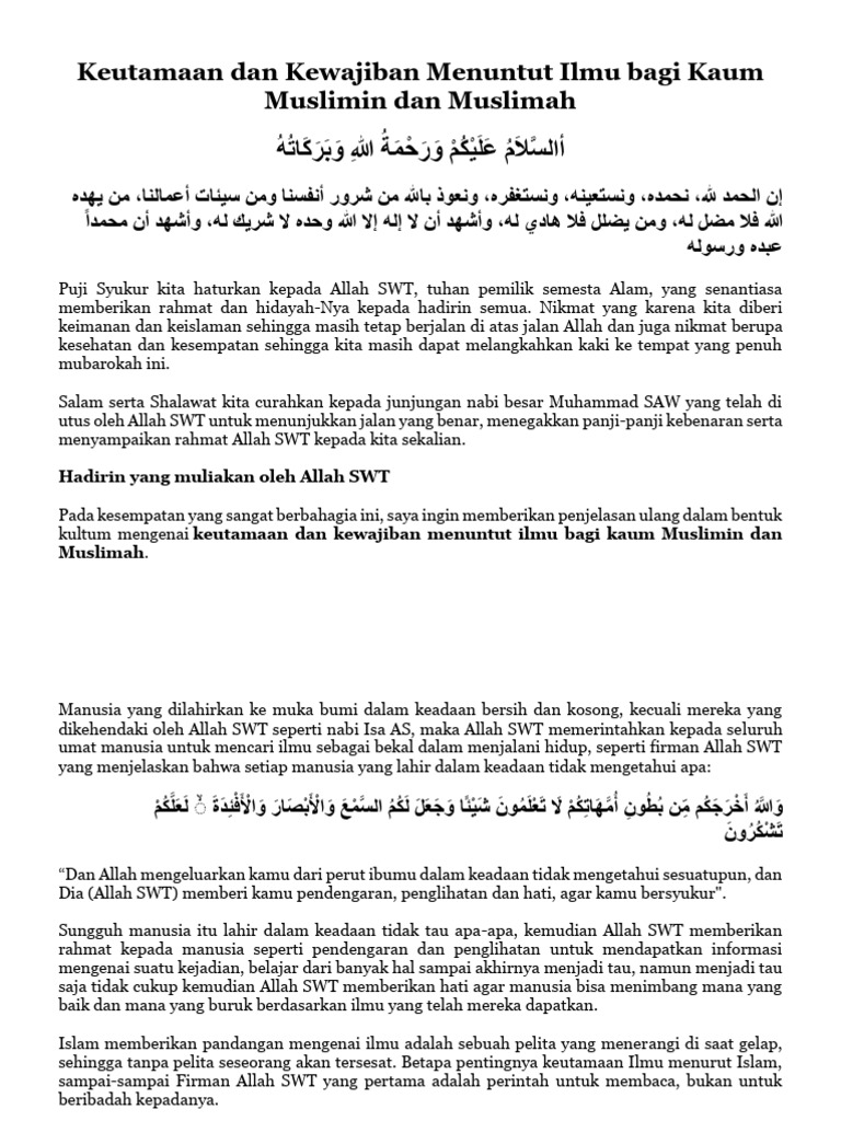 Kultum Kewajiban Menuntut Ilmu Pdf Agama Spiritualitas