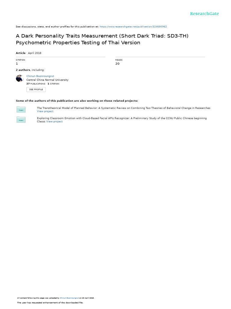 A Dark Personality Traits Measurement SH | PDF
