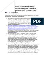 Evaluating The Role of Renewable Energy Investment Resources and Green Finance On The Economic Performance