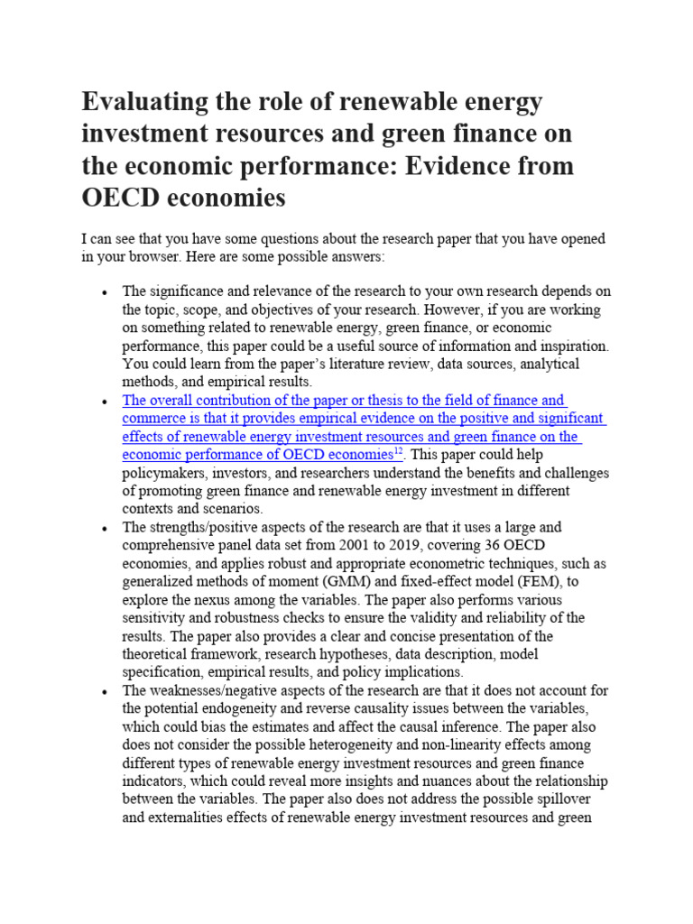 OECD Green Finance Impact Study | PDF | Renewable Energy | Economic Growth