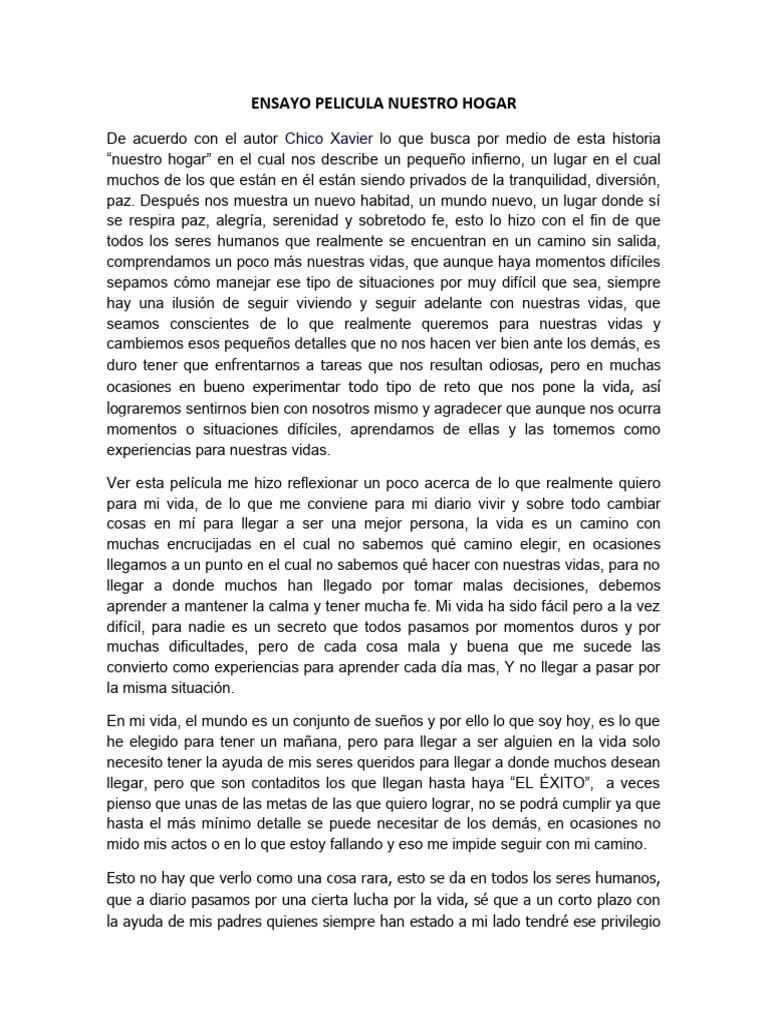 Ensayo Pelicula Nuestro Hogar Pdf