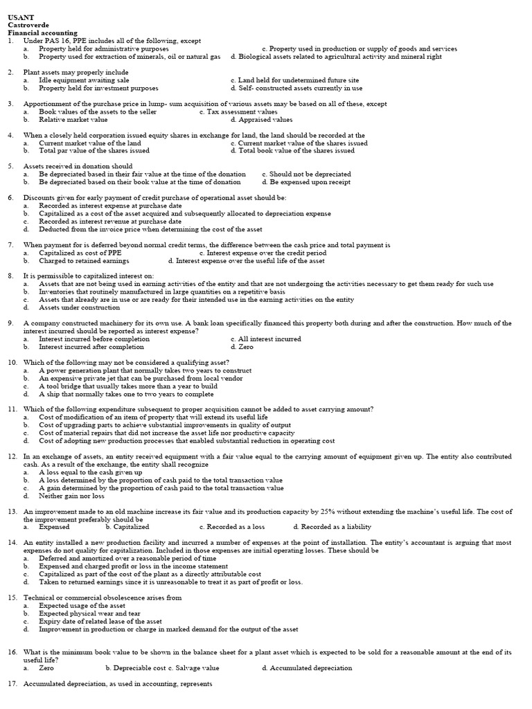 Usant Castroverde Financial Accounting | PDF | Depreciation | Expense