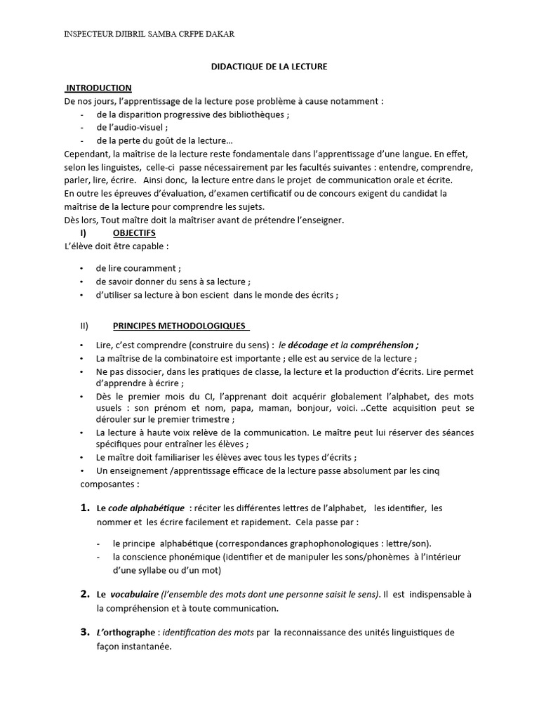 Didactique de la Lecture en Classe | PDF | Syllabe | Linguistique