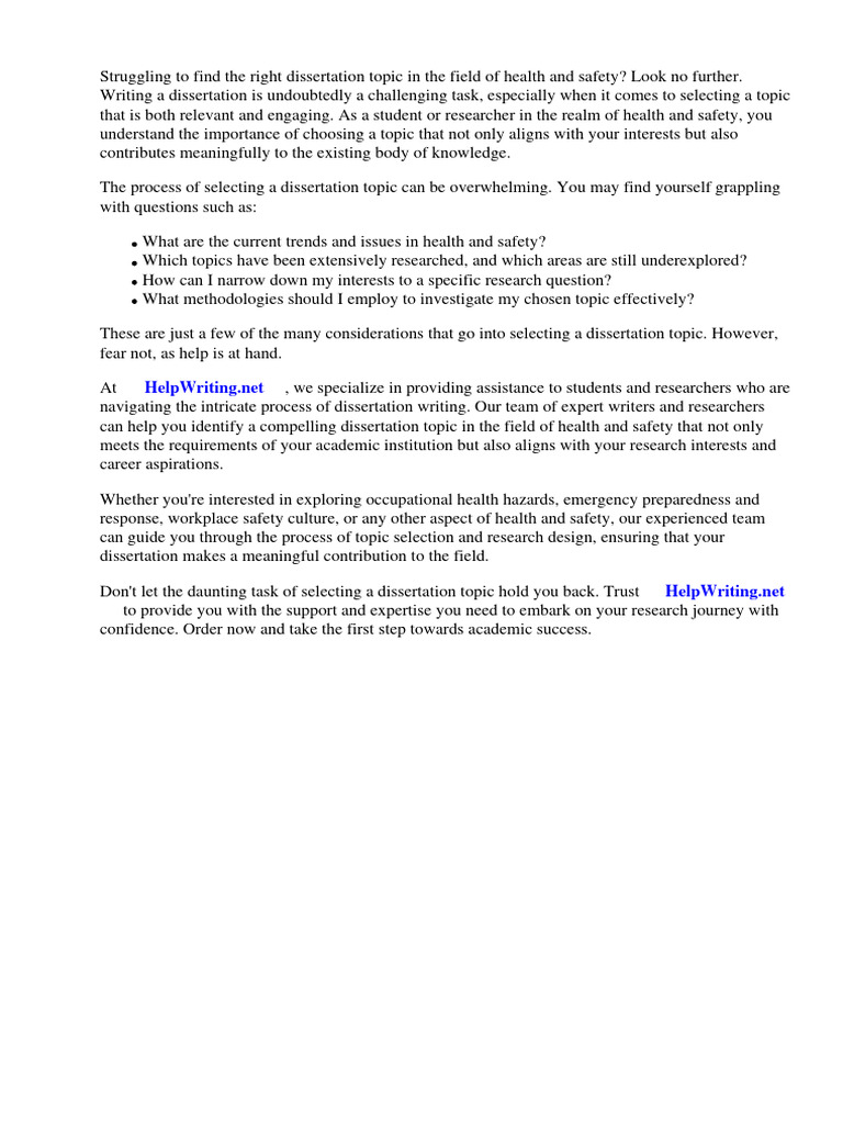 Dissertation Topics in Health and Safety PDF Occupational Safety