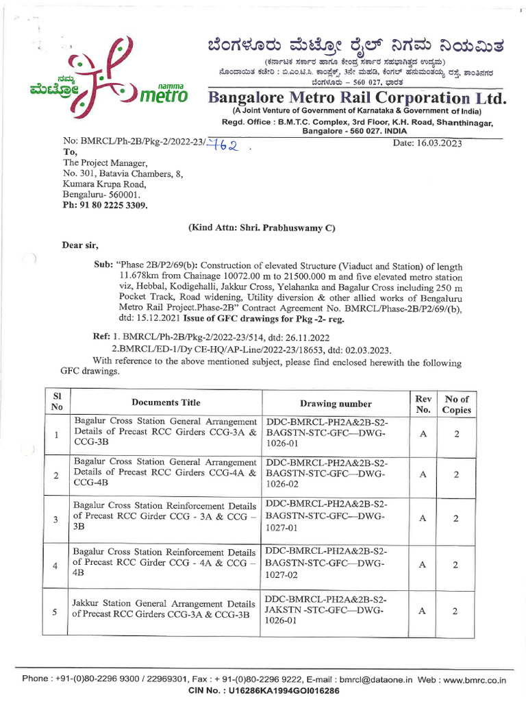 0762 Dated 16-03-23, Issue of Pretension I Girders GFC Drawings. | PDF