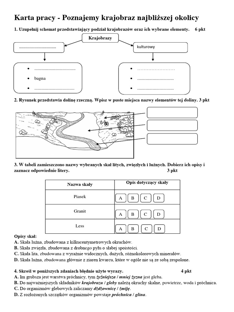 Poznajemy Krajobraz Najbliższej Okolicy Sprawdzian Klasa 4 Pdf Karta Pracy - Poznajemy Krajobraz Najbliższej Okolicy | PDF