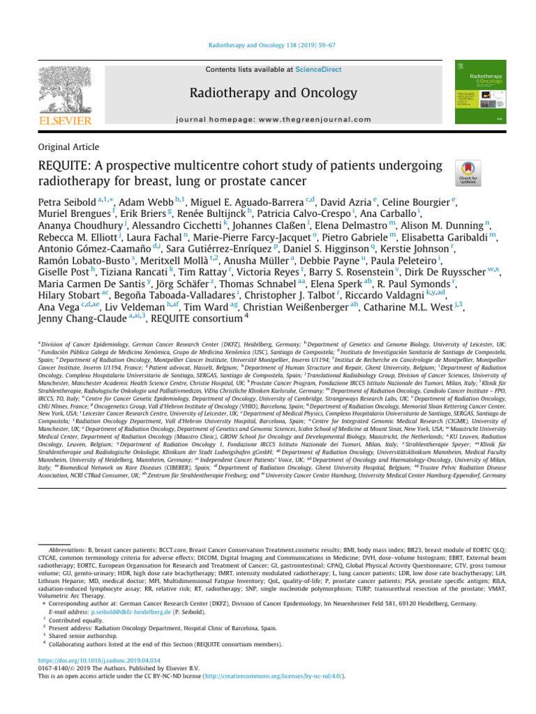 REQUITE A Prospective Multicentre Cohort Study of | PDF | Radiation ...