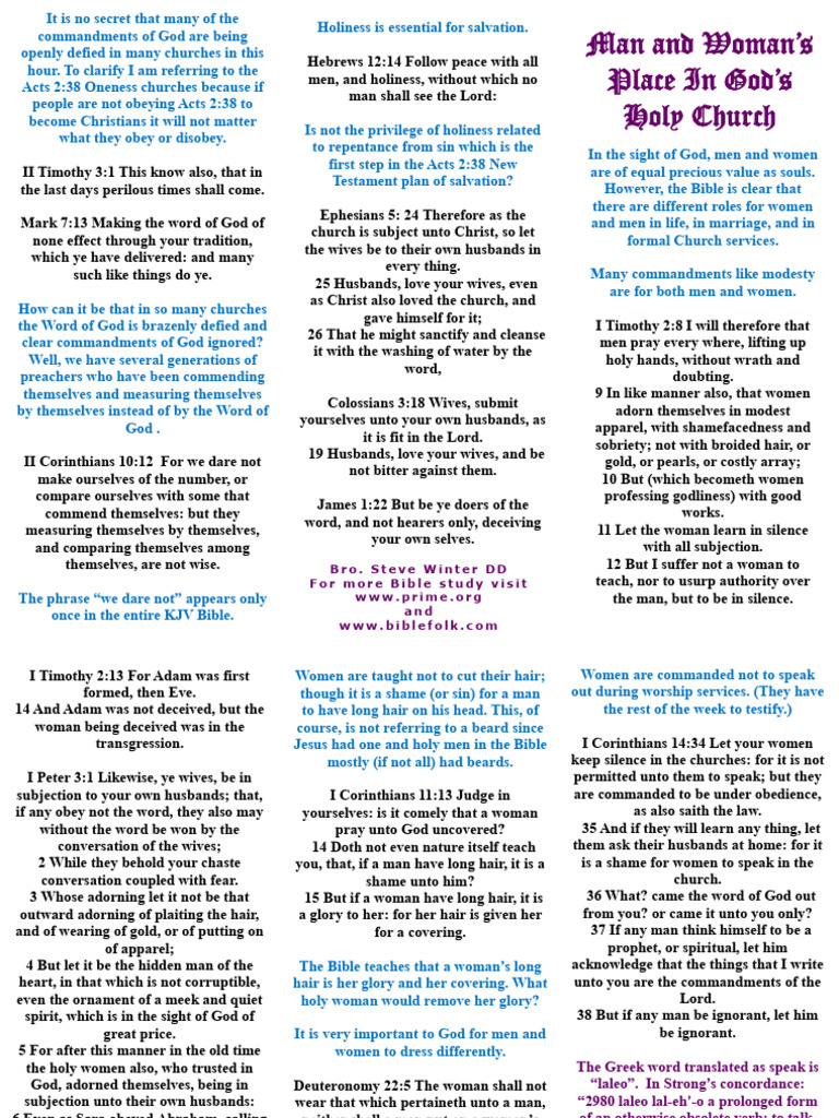 Gender Roles in God's Church | PDF | Ten Commandments | Holiness Movement