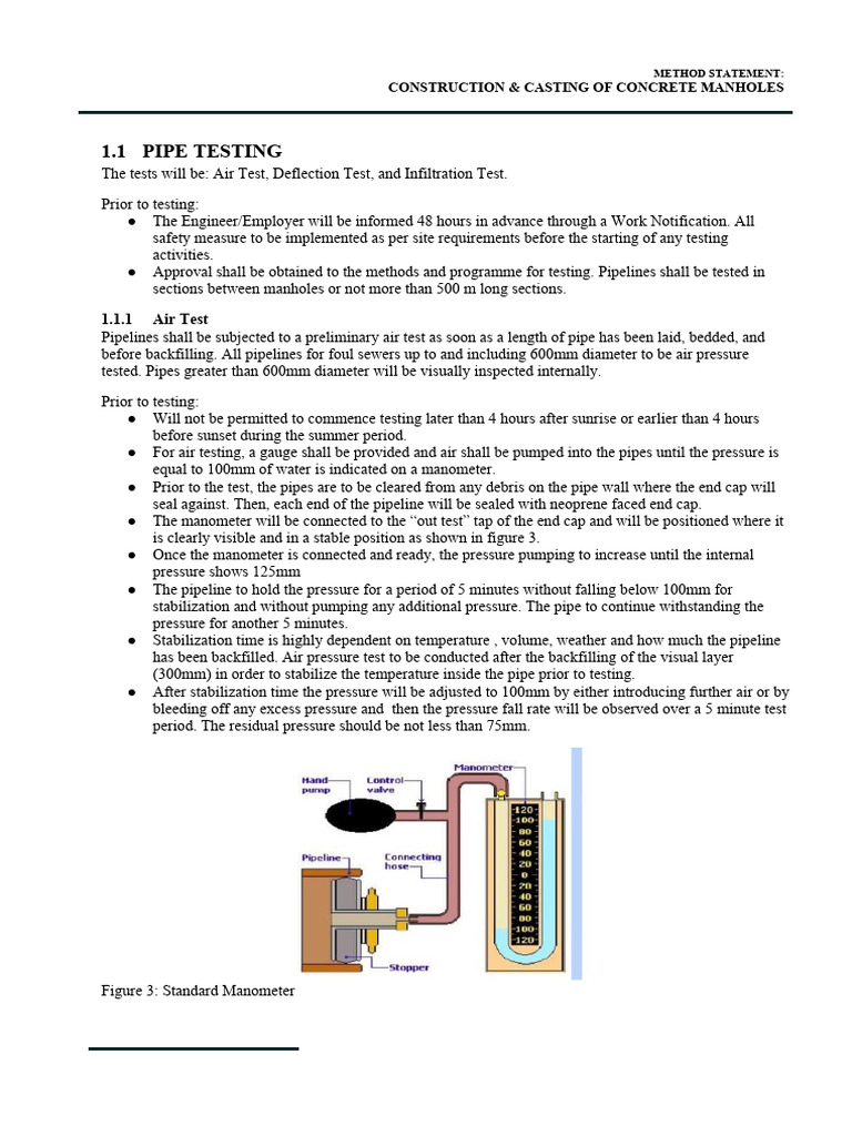 Concrete Manhole Testing Method Statement | PDF | Pipe (Fluid ...