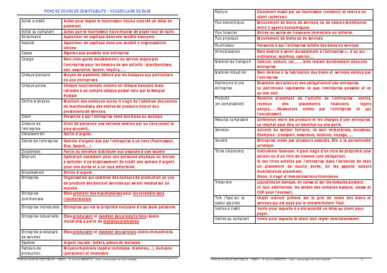 Vocabulaire Comptable Essentiel | PDF | Business | Banques