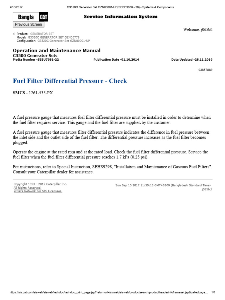 Fuel Filter Differential Pressure Check PDF