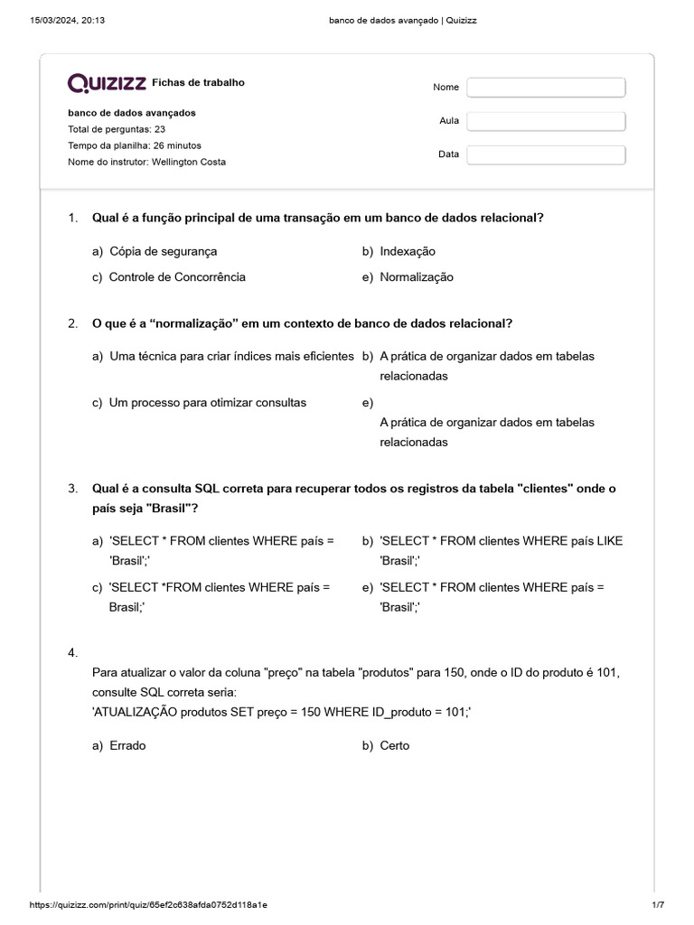 Banco de dados avan ado quizizz pdf sql pl sql