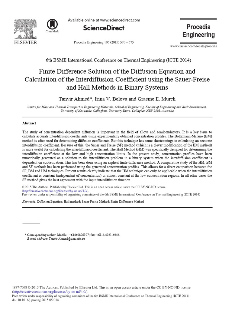 Finite Difference Solution of The Diffusion Equation and Calcul - 2015 ...