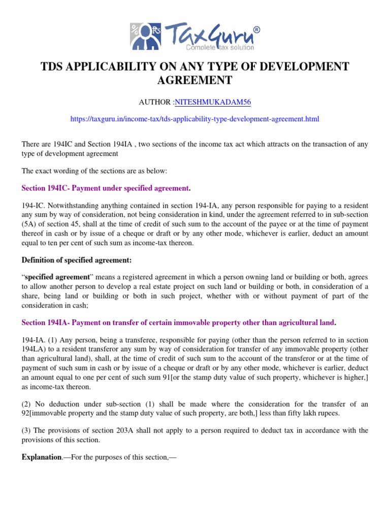 TDS on Development Agreements | PDF | Payments | Income Tax