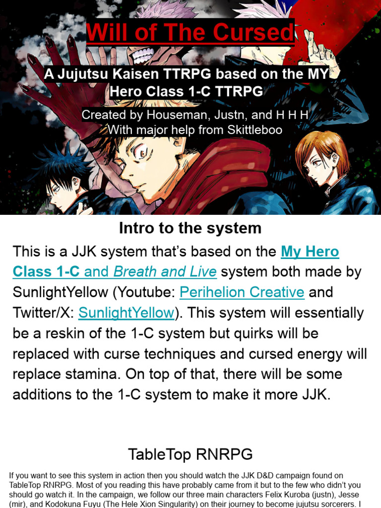 Jujutsu Kaisen TTRPG System Guide | PDF