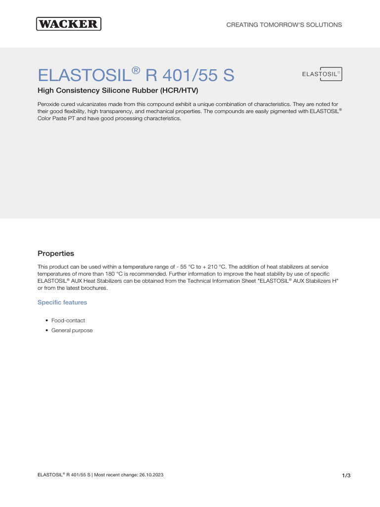 ELASTOSIL R 40155 S en Tds | PDF | Silicone | Materials