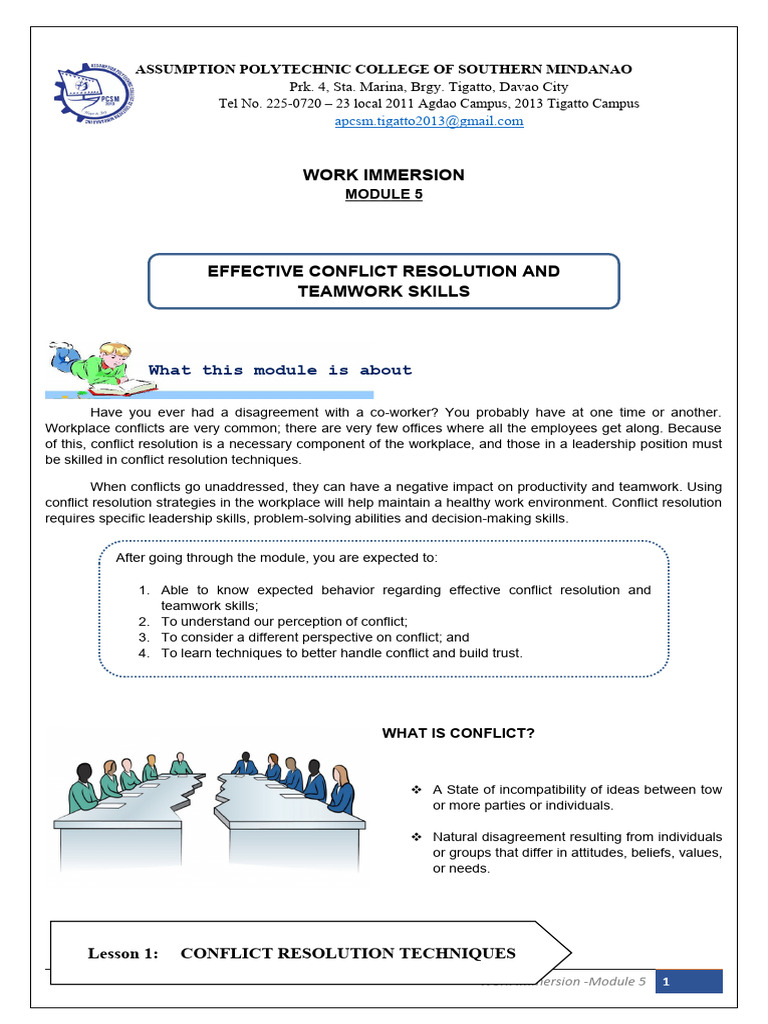 Work immersion module 5 pdf conflict resolution leadership