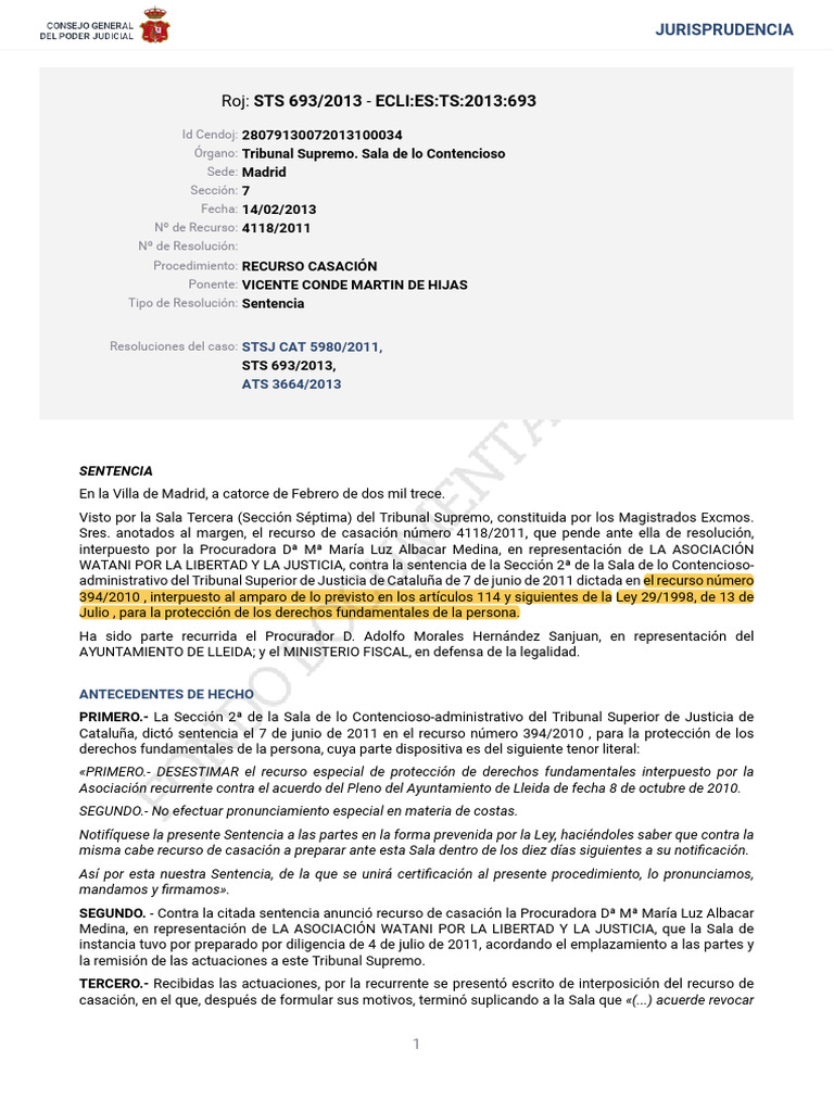 Sentencia del TS sobre derechos fundamentales | PDF | Caso de ley ...