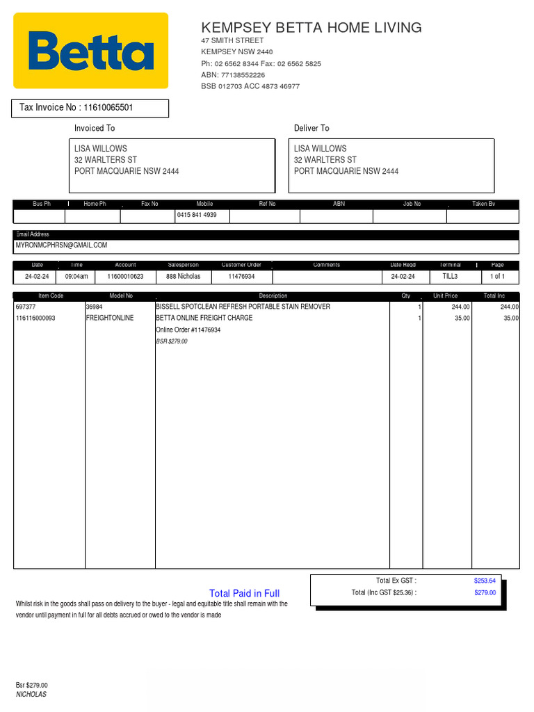 Kempsey Betta Home Living Invoice | PDF | Invoice | Government Finances