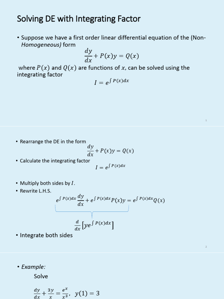1st lesson Solving DE with Integrating Factors | PDF | Ordinary ...