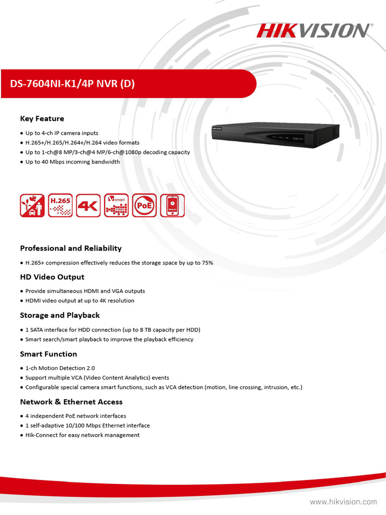 Datasheet of DS 7604NI K1 - 4P NVRD - V4.71.200 - 20221031 | PDF | Hdmi ...