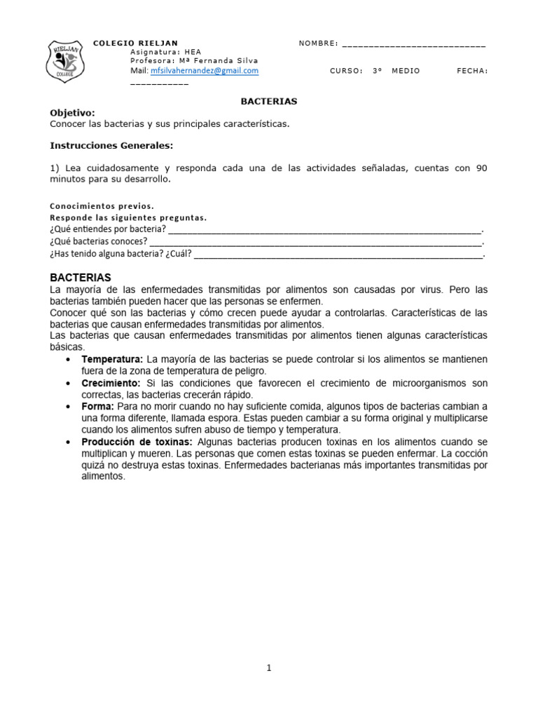 Bacterias y Prevención en Alimentos | PDF | Alimentos | Diarrea