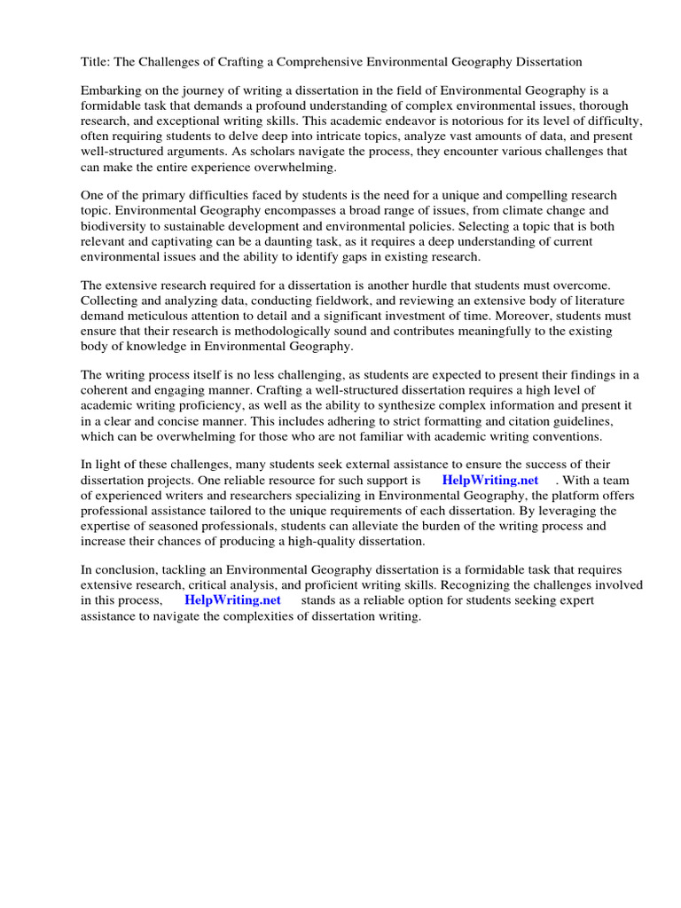 Environmental Geography Dissertation Ideas Download Free PDF