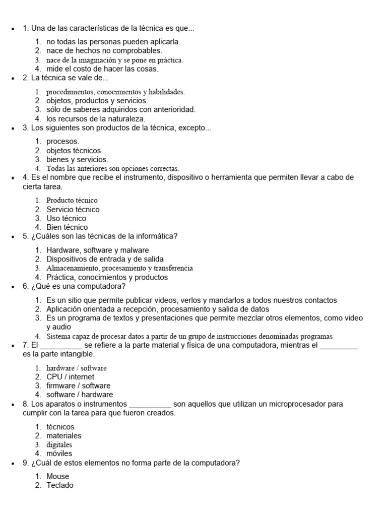 Examen De Tecnología 1 Con Respuestas Pdf Hardware De La