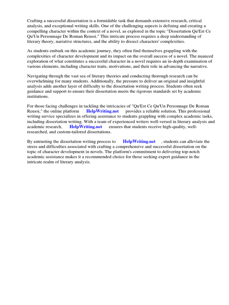 Dissertation quest ce quun personnage de roman reussi pdf ancient