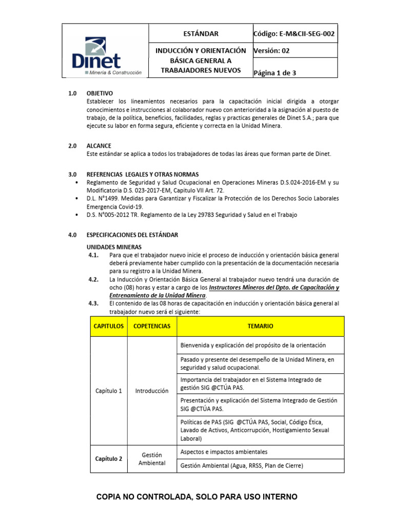 E-M&CII-SEG-002 Induccion y Orientación Básica V-02 | PDF | Seguridad y ...