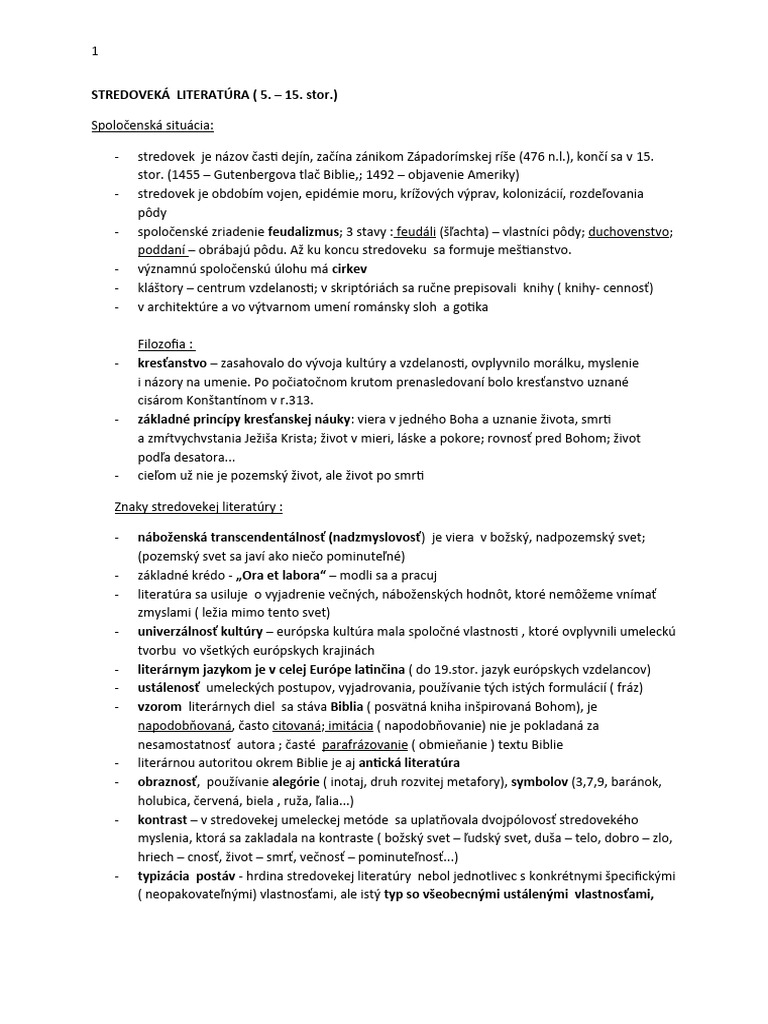 STREDOVEK LITERAT RA skr ten Pozn mky 1 6 PDF
