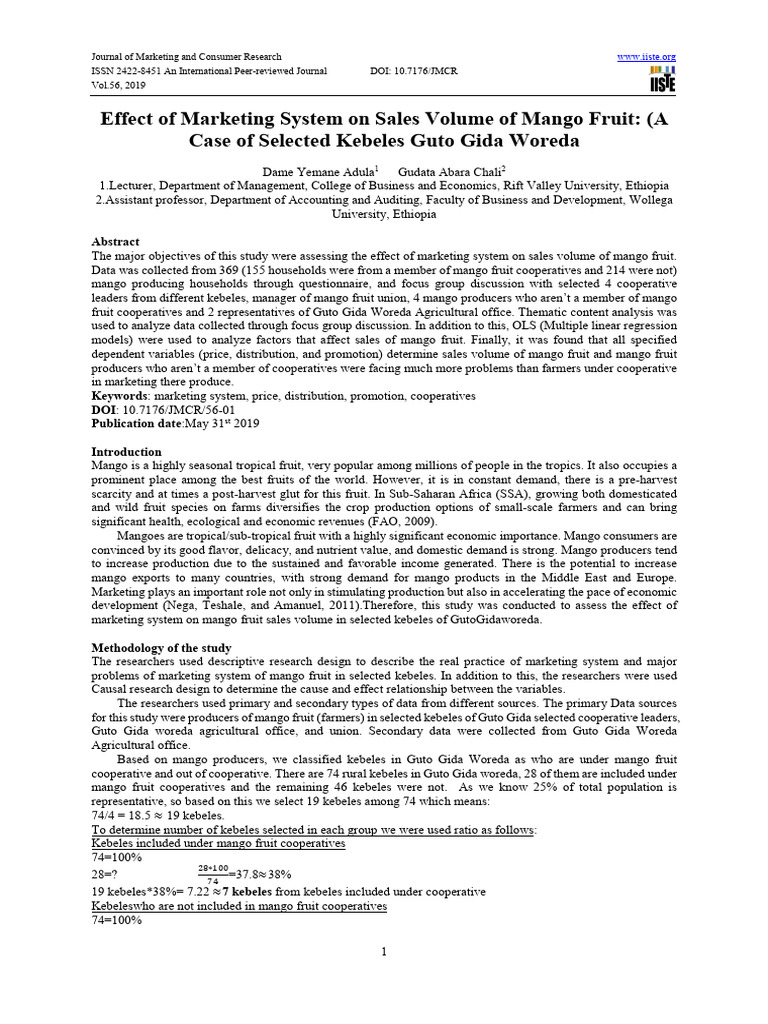 Effect of Marketing System On Sales Volume of Mango Fruit | PDF ...