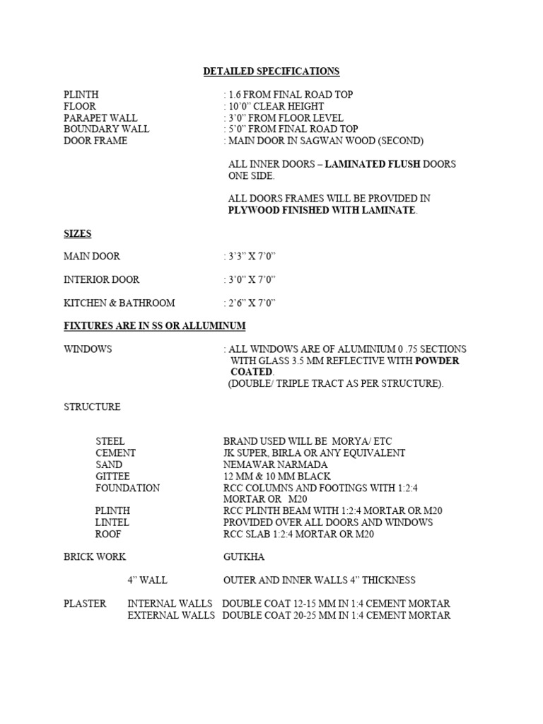 Detailed Specification Pdf Wall Door