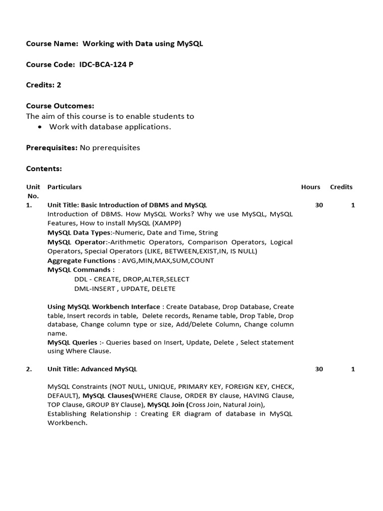 Sem2 idc bca 124 p working with data using mysql pdf databases my sql