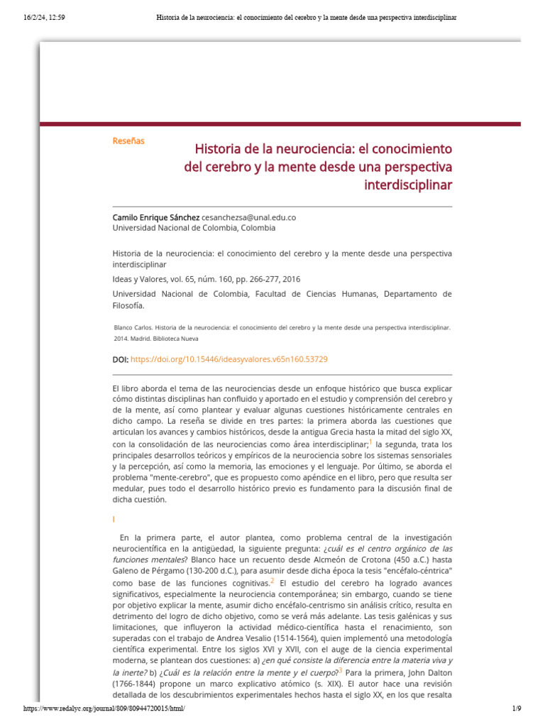 Historia de La Neurociencia - El Conocimiento Del Cerebro y La Mente ...