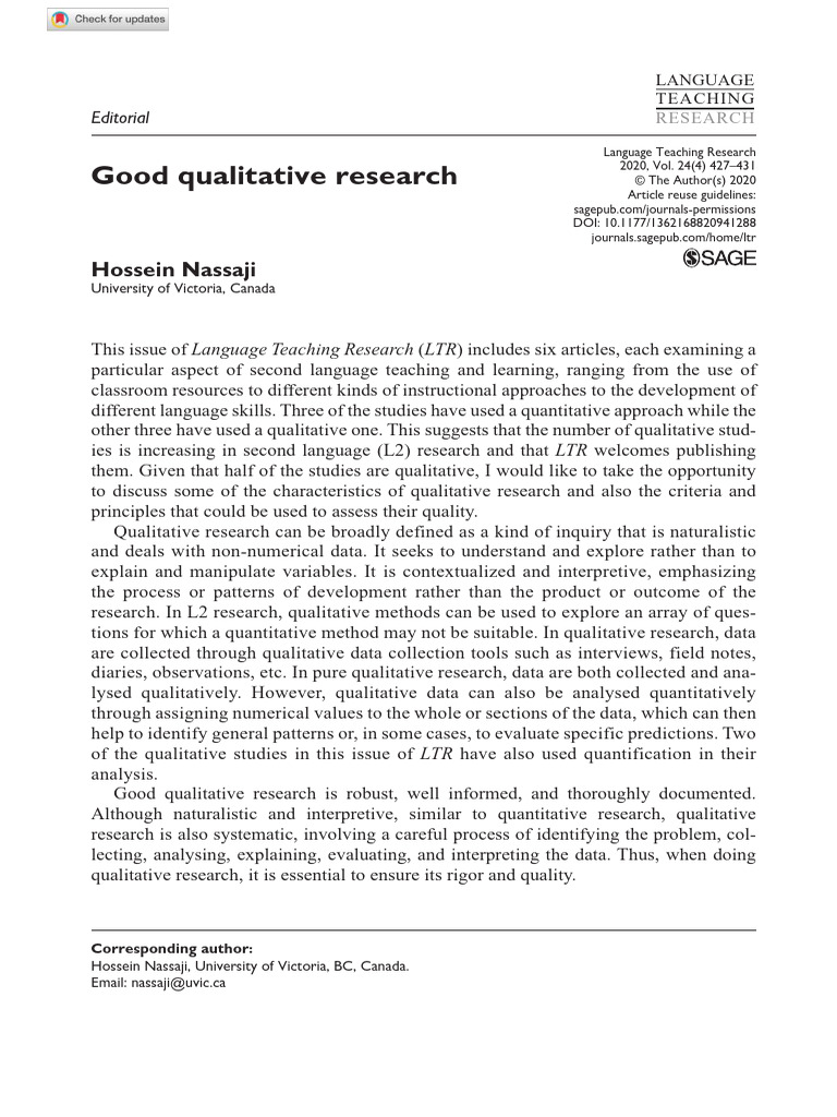 Good Qualitative Research | PDF | Qualitative Research | Quantitative ...